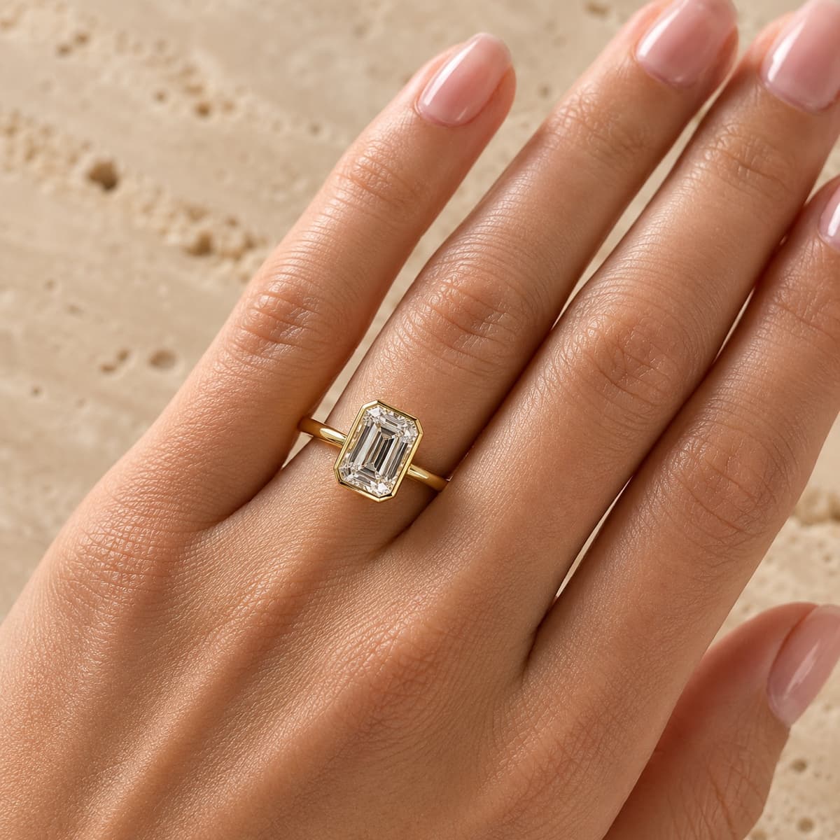 An emerald cut bezel ring bought for oneself