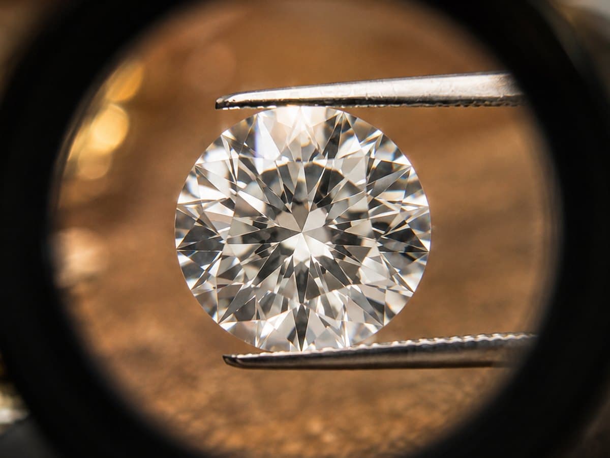 A clean diamond examined through a jeweler's loupe