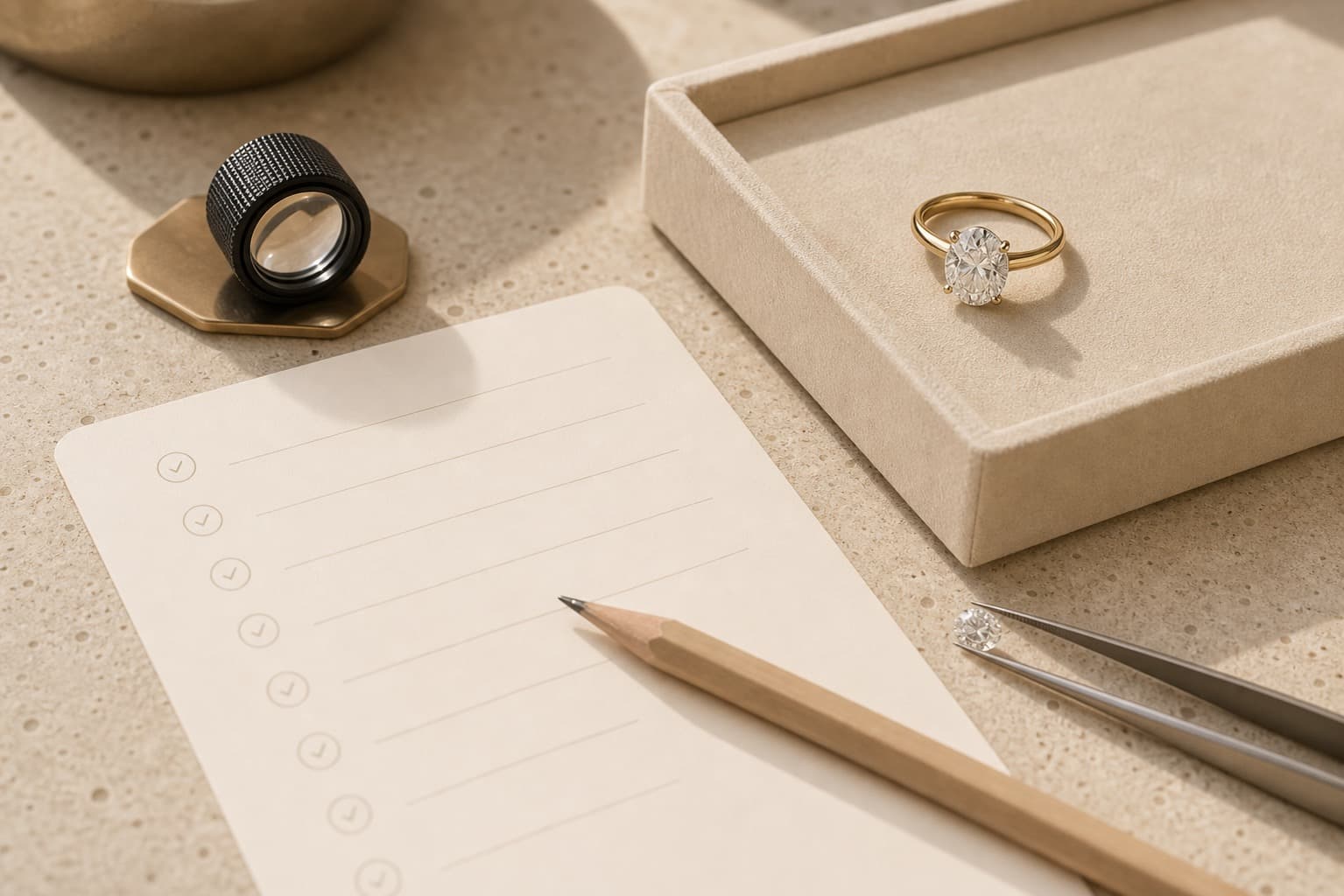 Notes and ring references laid out before a first appointment